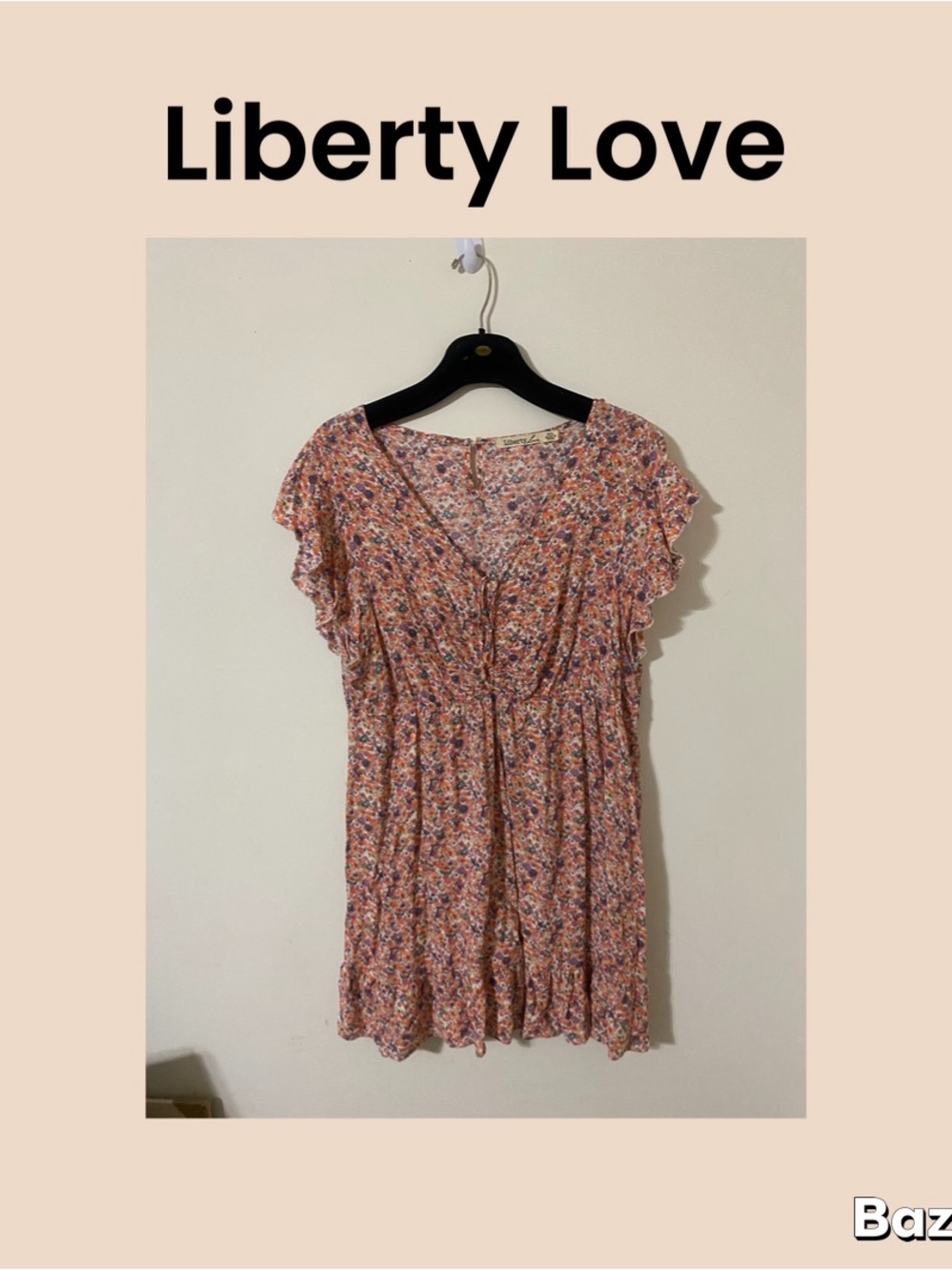 Liberty Love Pink Floral Mini Dress with Ruffle Sleeves Size 3X